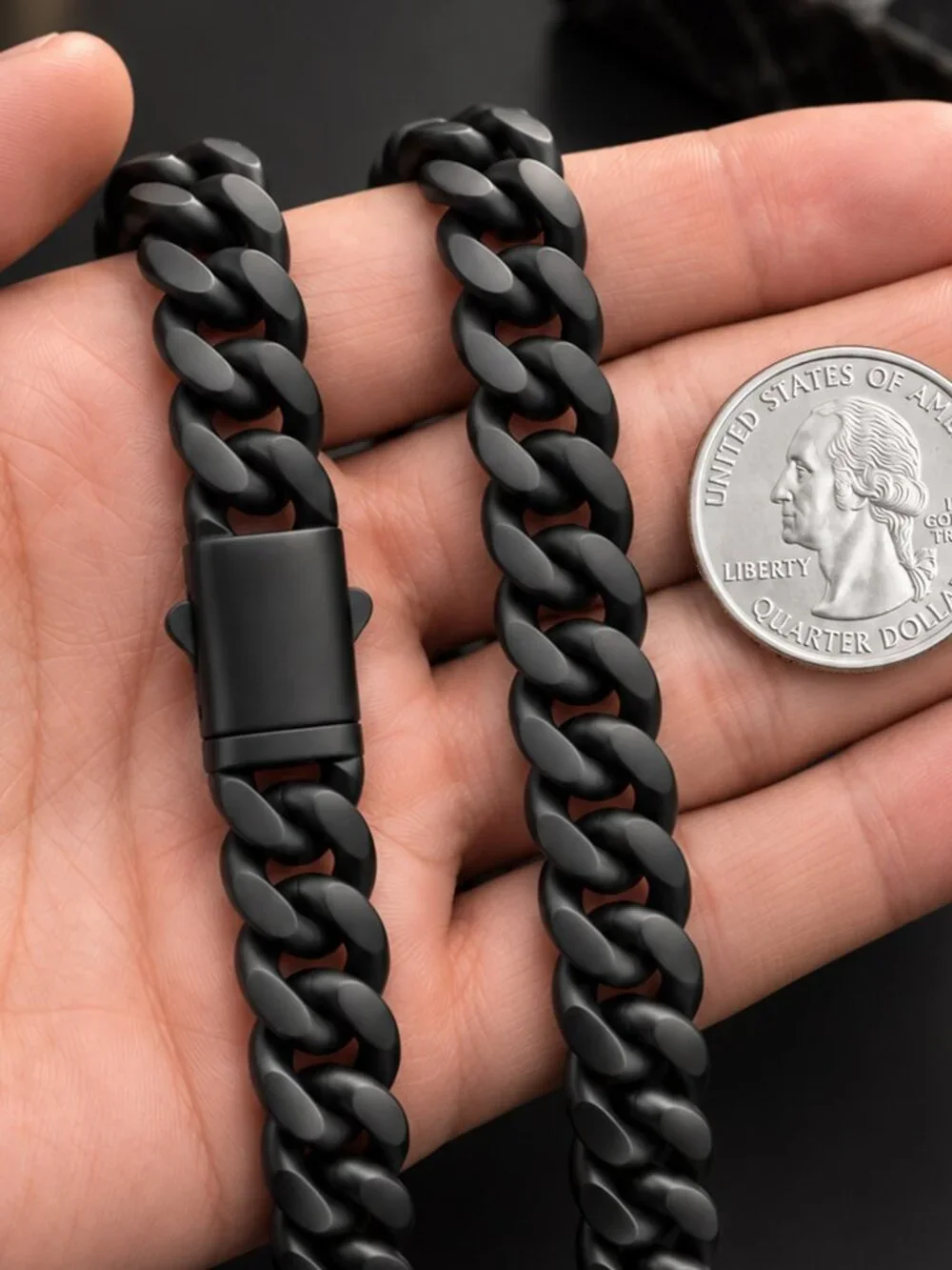 316L Stainless Steel Black Matte 12mm Cuban Link Chain Necklace Bracelet 8.5-22”